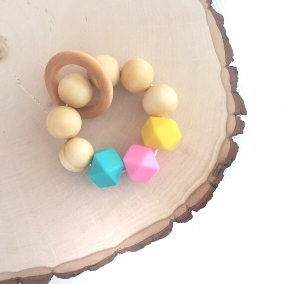 Wooden and Silicone Bead Teether Teething Toy Teething ring