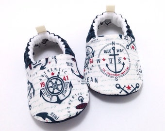 Anchors Baby Shoes, Soft Sole Baby Shoes, Baby Booties, Toddler slippers, nautical Baby Shoes, sailor baby, Coast Guard baby, anchors