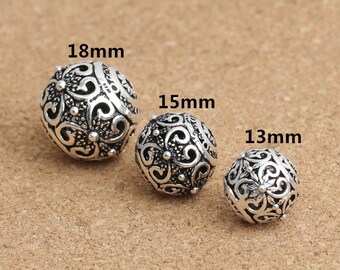 Sterling Silver Butterfly Round Beads, Sterling Silver Ball Beads, 925 Sterling Silver Round Ball Bead, Sterling Bead 13mm 15mm 18mm - NE176
