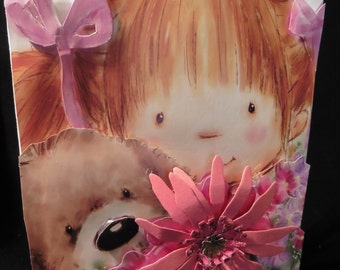 Little girl card Best wishes card Floral card birthday card good luck Greetings card Handmade