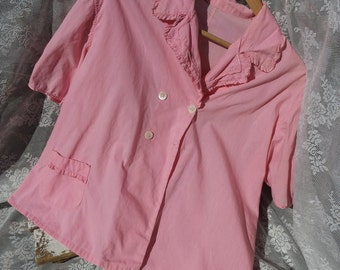 Vintage rose blouse short sleeve * 1950s/simple model/Oldfashion/Grandma's blouse/Mother-of-pearl Buttons/antique/Roezelranje/