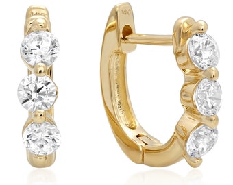 0.6 Ct SIMULATED DIAMOND 3-Stone Round Cut Drop Dangle Leverback Earrings 14K Yellow Gold Summer Jewelry Gift
