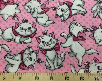 Disney Aristocats Fabric Marie Paris Kitty Cat Pink Kitten Feline Pink & White Cotton Quilt Fabric By the Yard, FQ t5/14