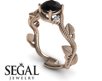 Unique Engagement Ring Rose Gold Black Diamond Ring Leaf Ring Art Deco Ring Antique Ring Black Diamond Unique Engagement Ring - Allison