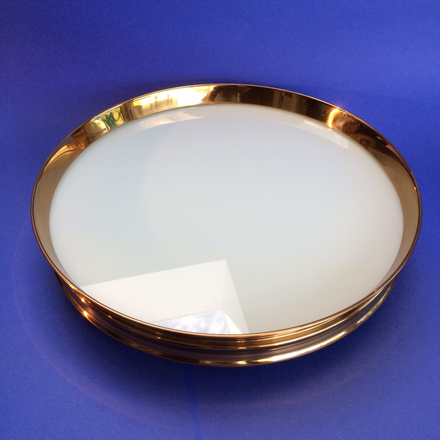 11″ Vintage German Frosted Glass & Brass Lazy Susan Serving Haute Juice