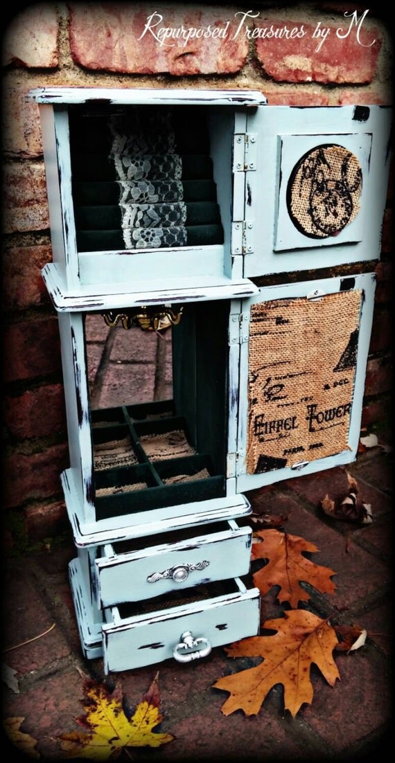 Shabby chic jewelry box grandfather clock by RepurposedbyM on Etsy