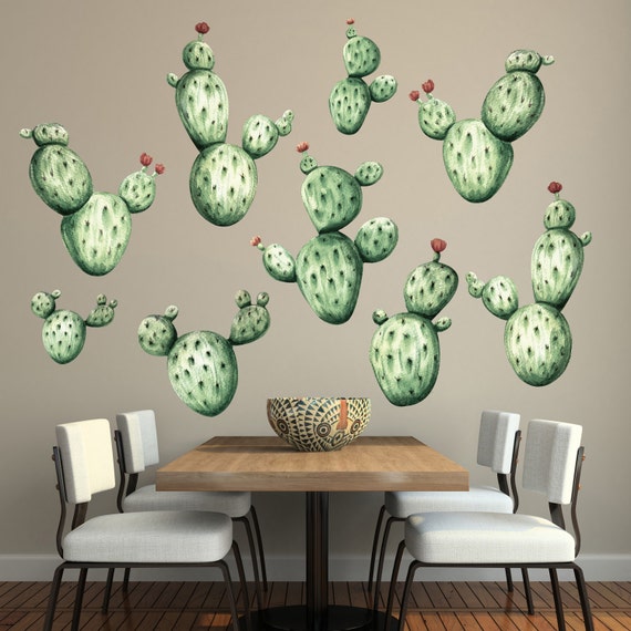 Cactus Watercolor Wall Decal Kit Succulent Wall by Chromantics