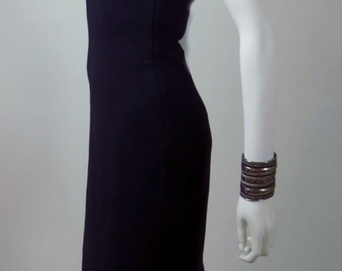 90s architectual avant garde designer luxe asymmetrical stretch crepe dress