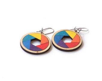 Elegant multicolored wooden earrings - model 2.2