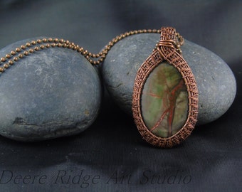 Agate Pendant. Sierra Agate. Wire Weave Pendant. Wire Wrap Pendant. Wire Weave Jewelry . Wire Woven Pendant. Copper Wire Weave