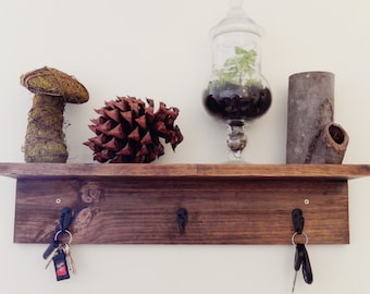 Rustic Shelf with Hooks- Farmhouse Shelves- Entryway Organizer- Rustic Shelves- Wall Shelf with Key Hooks- Rustic Entryway Shelf