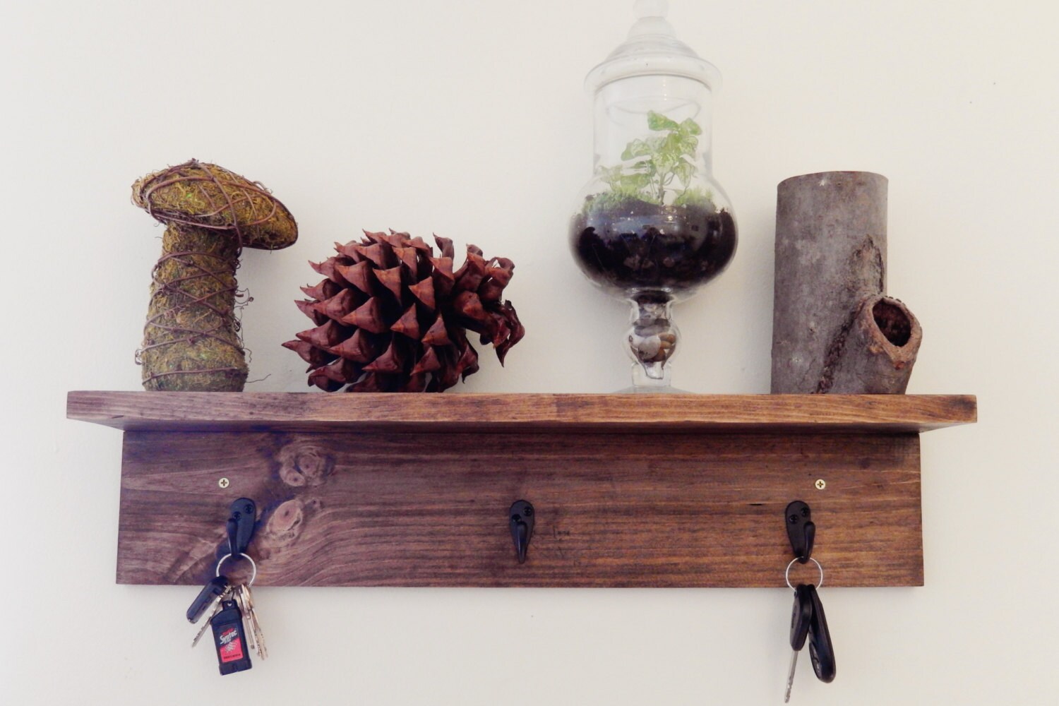 Rustic Shelf with Hooks Farmhouse Shelves Entryway