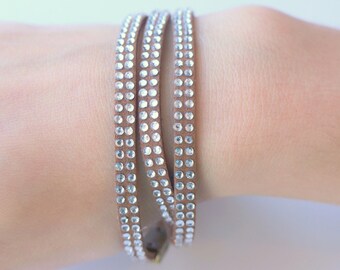 Brown Leather Cuff | Brown Suede Bracelet | Leather Wrap Rhinestone Cuff | Suede Wrap Rhinestone Bracelet | Triple Wrap Brown Bracelet