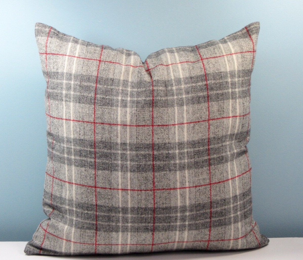 Wool pillow. Gray Plaid throw pillow cover. 18x18 Menswear