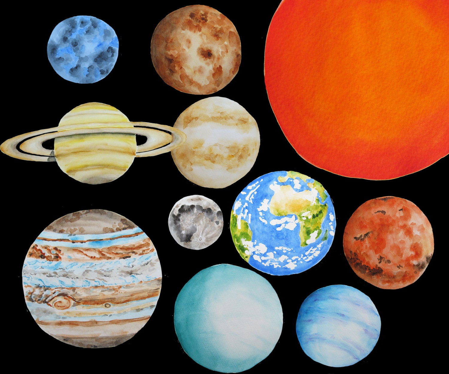 Planets clipart, Solar system clipart, Watercolor planets ...