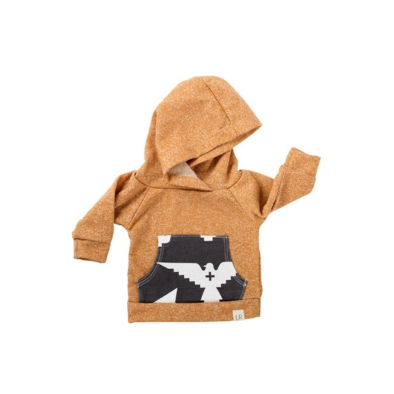 Mustard and eagle pocket hoodie newborn baby by ShopLuluandRoo