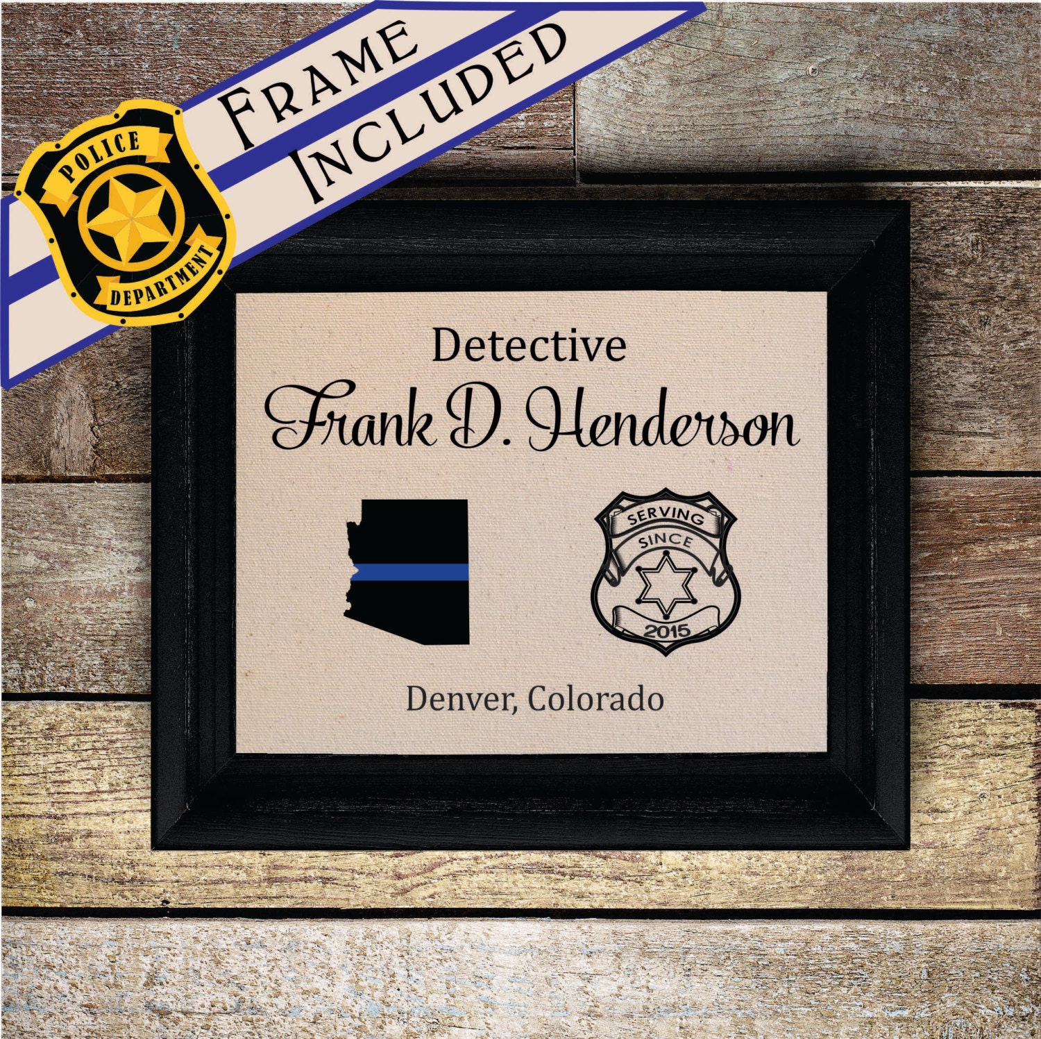 FRAMED Personalized Law Enforcement Gift Burlap Print for