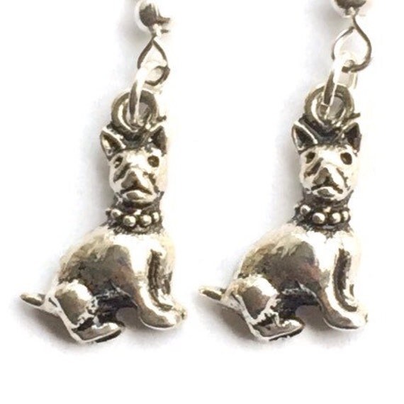 Silver Bull Terrier Dog Earrings 925 Sterl8ng by RubyAppleJewelry