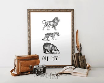 Printable art Animal art print Lion print Tiger art print Bear print Wizard of Oz art print Party printable Animals art HEART OF LIFE Design