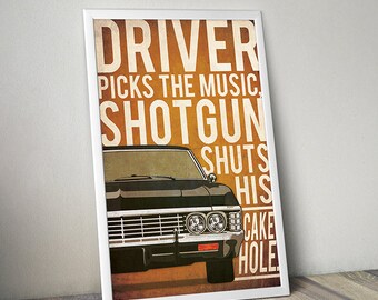 Supernatural poster alternative poster Chevrolet Impala poster Crime show poster Thriller 60s poster 60s car poster Chevrolet poster