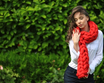 Chunky knitted Scarf, 70+ colours Giant Extreme Infinity chain scarf, Super chunky bulky scarf, knitting Merino, chunky yarn, M045