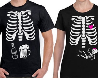 Matching Halloween Costumes Couples T Shirt Pregnancy Announcement Skeleton Shirt Couple Costume Ideas Expecting Mom New Dad Gift SPT-01-05