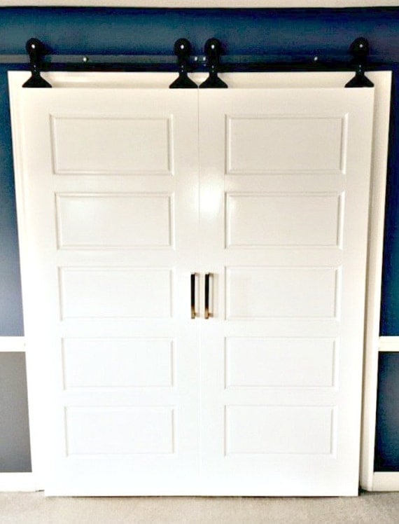 Double Sliding Barn Door Hardware Top Mount Style by BarnDoorStore