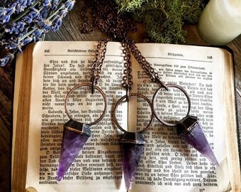 Amethyst Necklace Large Crystal Necklace Crystal Pendulum Necklace Amethyst Pendant Purple Stone Necklace Witch Necklace Gothic Jewelry