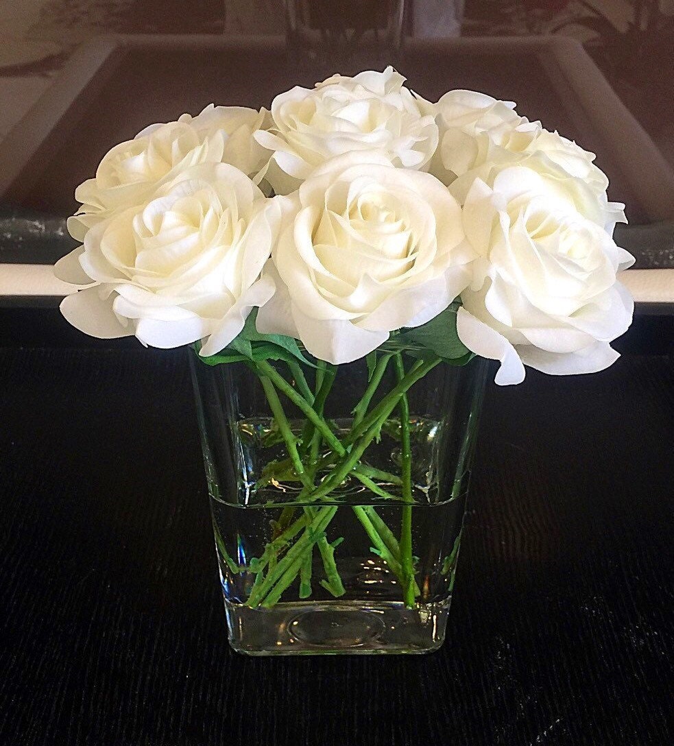 Real Touch Rose Centerpiece White Rose Floral Arrangement
