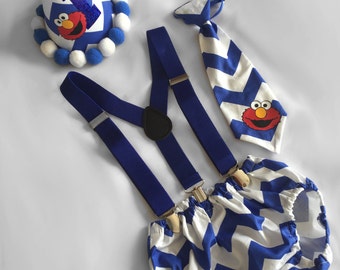 Cake Smash Outfit, Elmo Blue Chevron, Baby Boy First Birthday Outfit, 1st Birthday dressup, Baby Photoshoot outfit, Cake Smash Prop