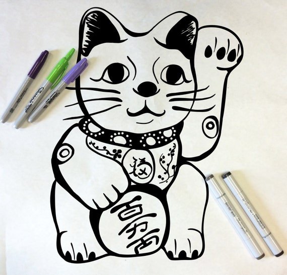 Download Lucky Cat Doodle Decal coloring page fabric wall by ...