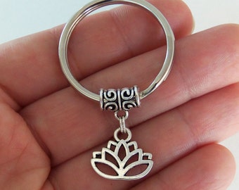 Lotus keychain, lotus flower key chain, stocking stuffer, gift ideas, party favors, car accessories, zen party favor, buddha, boho gifts