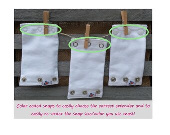 Bodysuit Extender, 3 pack of 3 size snaps, CPSC Compliant, Cloth diapers, Baby Gift, 3 White Extenders, Tall babies