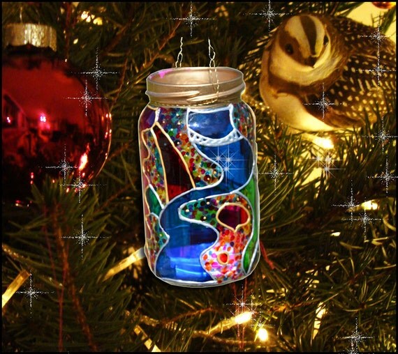 PAINTED MASON JAR Painted Jam Jar, Candle Lantern, Wedding Decor