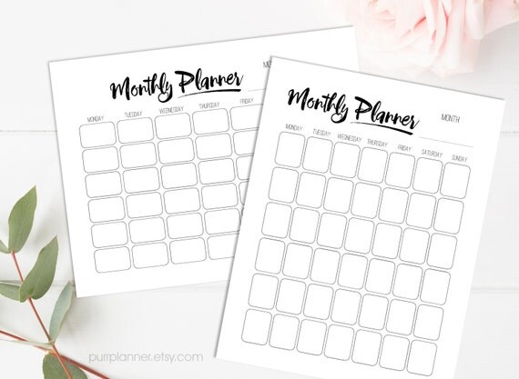 printable black and white monthly organizer undated calendar