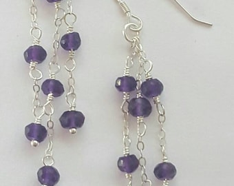 Natural Purple Amethyst Gemstone & Sterling Silver Earrings