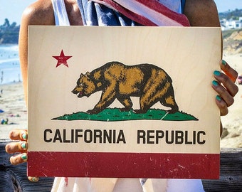 California Flag, California Print, Print On Wood, California Wall Art, California Bear Print, California Bear, California Wall Decor