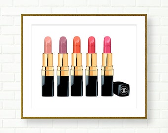 Chanel Lipstick Art Print, INSTANT DOWNLOAD, Vanity Wall Decor, Printable Fashion Illustration, Glam, French Decor, Wardrobe, Powder Room
