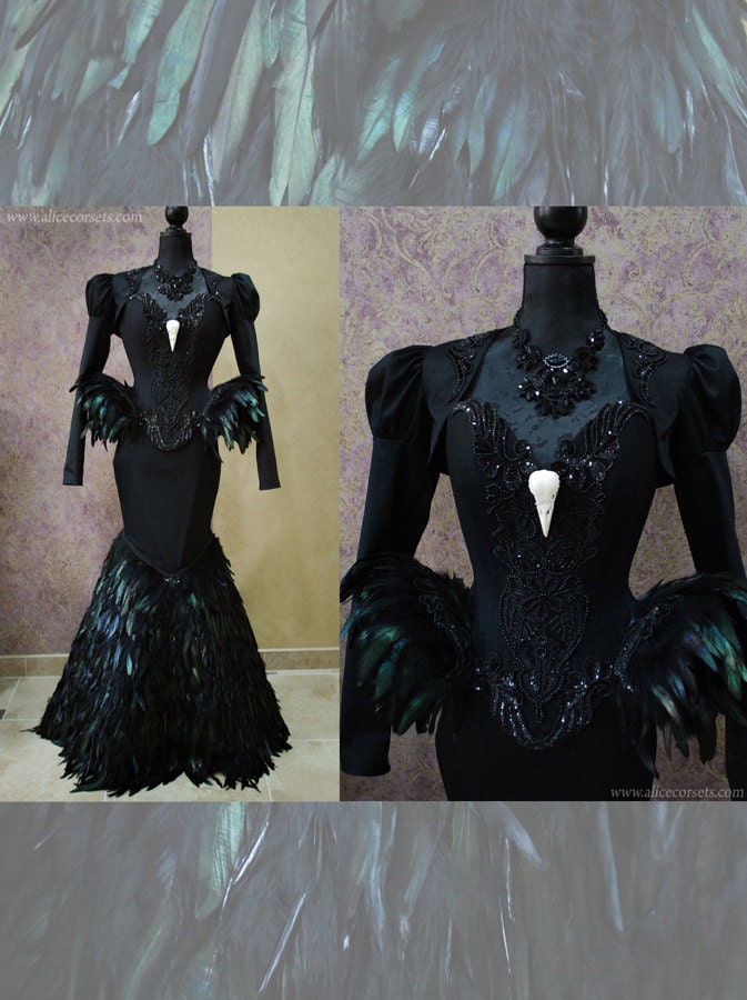 Black Swan Haute Goth Corset Dress Gothic Feathers Raven