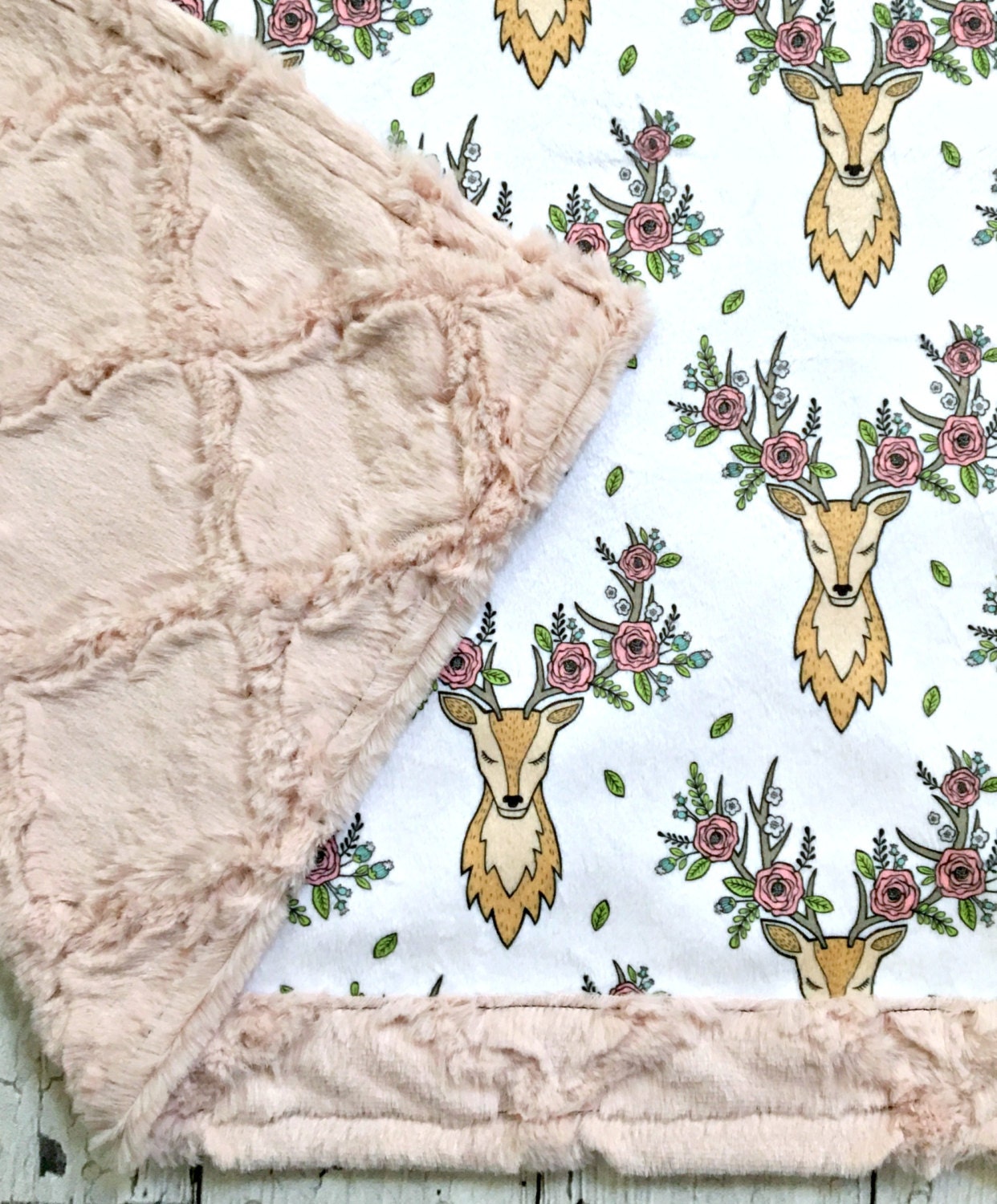 Minky Deer Baby Blanket Sleeping Floral Deer Designer minky