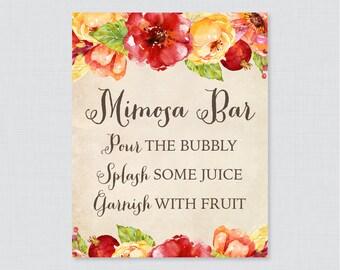 Printable Fall Mimosa Bar Sign - Rustic Bridal Shower Mimosa Bar Sign Printable - Red, Orange Autumn Flower Bridal Shower Sign - 0018