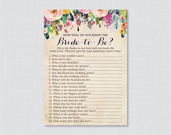 Floral Bridal Shower How Well Do You Know the Bride To Be Game - Printable Colorful Flower Bridal Shower - Who Knows the Bride Best? 0002-A