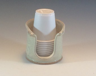 Bathroom Cup Holder (3 oz) - Pottery Cup Dispenser - Ceramic Cup Holder - Cream Bathroom Cup Holder - Handmade