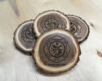 Firefighter Gift | Fireman Gift | Fire Emblem Gift | Firefighter Decor | Maltese Cross Gift | Fathers Day | Personalized Coasters, Set of 4