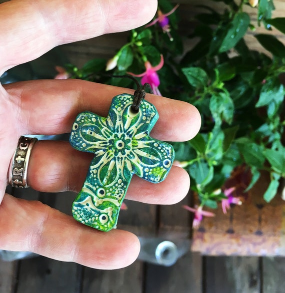 Tie dye cross pendant bohemian inspired Hippie by GospelHymns