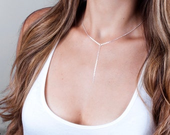 Silver Y Necklace, Delicate Y Necklace, Silver Lariat Necklace, Silver Layered Necklace, Choker Y Necklace, Sterling Silver Necklace Drop