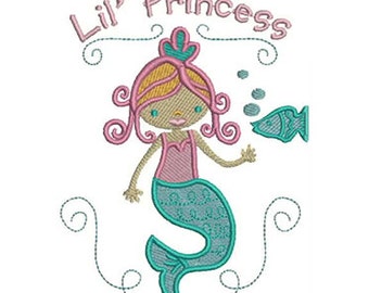 Lil' Princess Mermaid Embroidery Design - Instant Digital Download