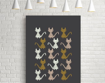 Minimal illustration, minimal pattern, print, cat print, cat illustration, modern cat art, whimsical cat art, whimsical print, cat pattern