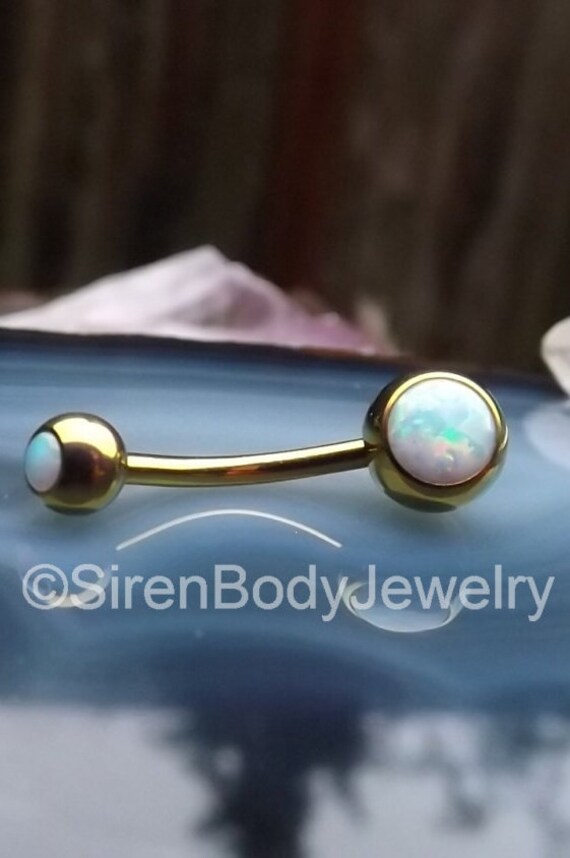 White opal belly button ring 14g titanium rose by SirenBodyJewelry