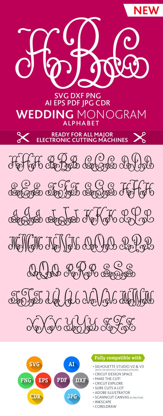 Download Wedding Monogram Font Cuttable Alphabet SVG DXF Eps by ...